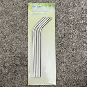 Norwex Silver Stainless Steel Bent Drinking Straws (Set of 4)